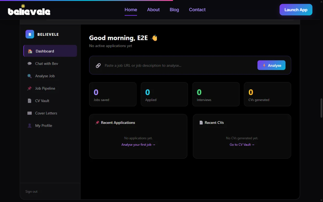 Believele Dashboard - Job Analysis & CV Generation